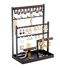 Jewelry Organizer Stand Necklace Organizer Earring Holder, 6 Tier Jewelry Stand Necklace Holder with 15 Hooks, Jewelry Tower Display Rack Storage Tree for Bracelets Earrings Rings -Black