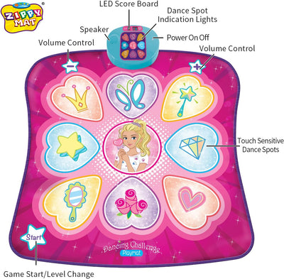 ZIPPY MAT Dance Mat, Kids Dancing Play Mat, Electronic Educational Toys for 3+ Years Old, Family Game with 4 Game Modes, AUX or Built-in Music, Adjustable Volume, Birthday Party Toys for Girls Boys