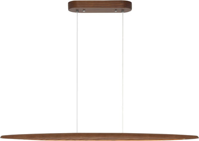 USOR Wood Linear Pendant Light LED Dimmable Chandelier Long Strip Ceiling Hanging Lamp Height Adjustable Dining Room Light for Kitchen Island Walnut Color