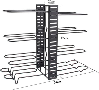 Pot Pan Organiser Rack For Cabinet, Pot Lid Organizer Pan Holder Rack with 3 DIY Methods, Cookware Rack for Kitchen Cupboard Pantry, Height and Position Adjustable, Stainless steel
