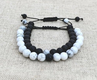 Couples Beaded Friendship Bracelets | Long Distance Love Bracelets for Men and Women | Couples Jewellery | Howlite Black Onyx Bracelet | Women's Jewellery | Matching His and Hers Bracelets | Mens Bracelets