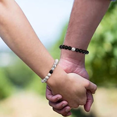 Couples Beaded Friendship Bracelets | Long Distance Love Bracelets for Men and Women | Couples Jewellery | Howlite Black Onyx Bracelet | Women's Jewellery | Matching His and Hers Bracelets | Mens Bracelets