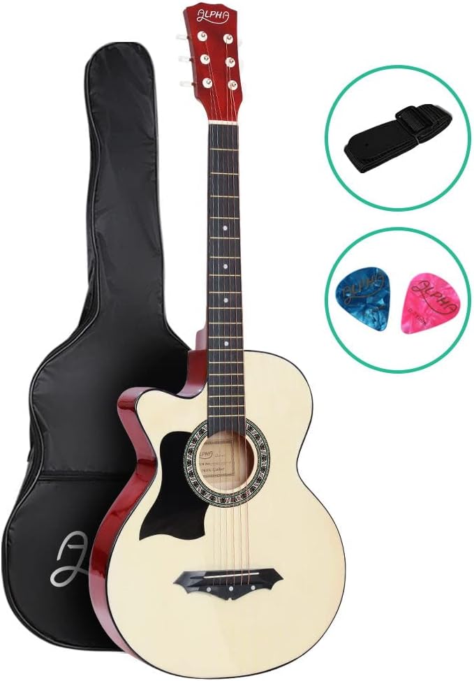 38 Inch Left Handed Guitar Wooden Acoustic Guitar Left Hand with Picks Strap Carry Bag