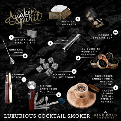 Premium Cocktail Smoker Kit - Drink Infuser Set for Cocktails with Torch - Ideal for Old Fashioned Cocktail - King Road