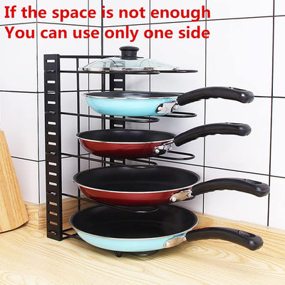 Pot Pan Organiser Rack For Cabinet, Pot Lid Organizer Pan Holder Rack with 3 DIY Methods, Cookware Rack for Kitchen Cupboard Pantry, Height and Position Adjustable, Stainless steel
