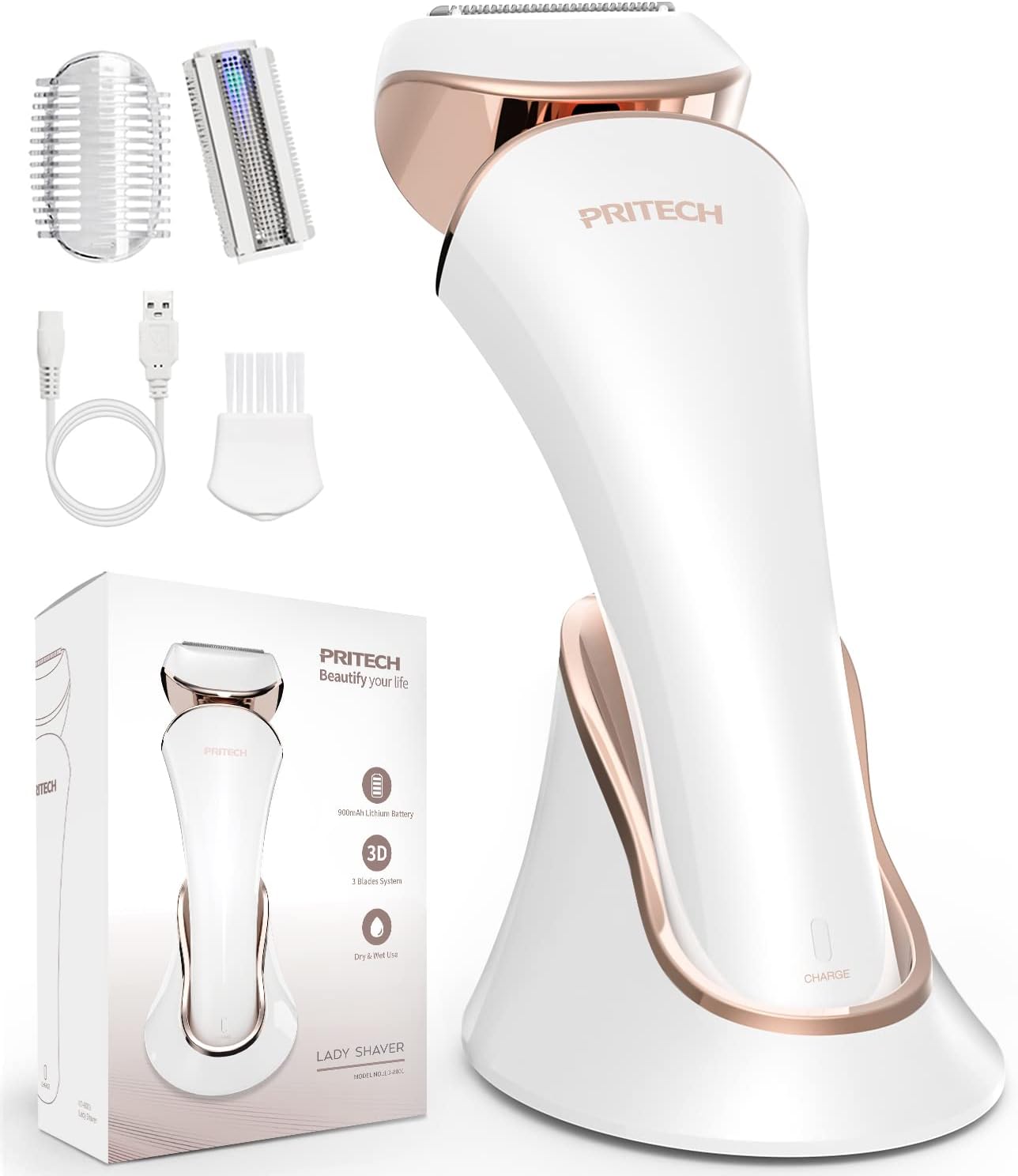 Electric Shaver for Women Lady Razor Bikini Trimmer Body Hair Removal for Legs and Armpits Painless Cordless Rechargeable Wet and Dry Purple and White