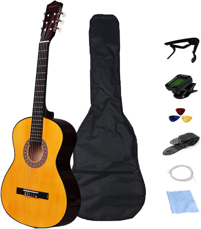 30 inch Classical Guitar Kits for Beginner Children's Wooden Guitar Adult Acoustic Guitar with Bag Capo Strap Picks Tuner 6 Nylon Strings