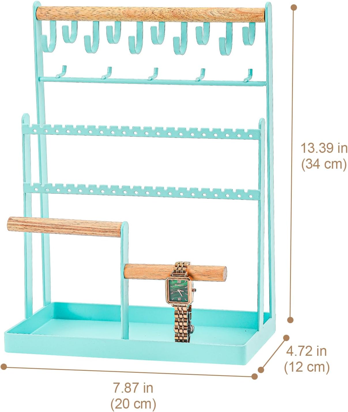 Jewelry Organizer Stand Necklace Organizer Earring Holder, 6 Tier Jewelry Stand Necklace Holder with 15 Hooks, Jewelry Tower Display Rack Storage Tree for Bracelets Earrings Rings -Black