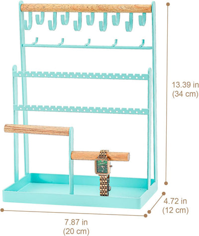 Jewelry Organizer Stand Necklace Organizer Earring Holder, 6 Tier Jewelry Stand Necklace Holder with 15 Hooks, Jewelry Tower Display Rack Storage Tree for Bracelets Earrings Rings -Black