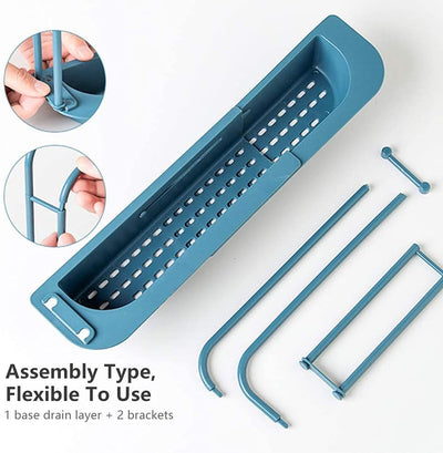 Telescopic Sink Holder, Adjustable Drainer Sink Tray Sponge Soap Holder, Sink Organizer Holder Dish Cloth Hanger for Home Kitchen