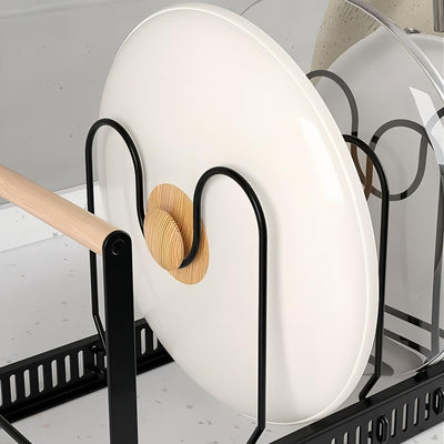 Pot Pan Organiser Rack For Cabinet, Pot Lid Organizer Pan Holder Rack with 3 DIY Methods, Cookware Rack for Kitchen Cupboard Pantry, Height and Position Adjustable, Stainless steel