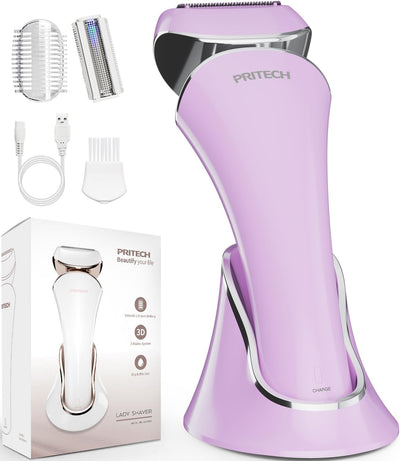 Electric Shaver for Women Lady Razor Bikini Trimmer Body Hair Removal for Legs and Armpits Painless Cordless Rechargeable Wet and Dry Purple and White