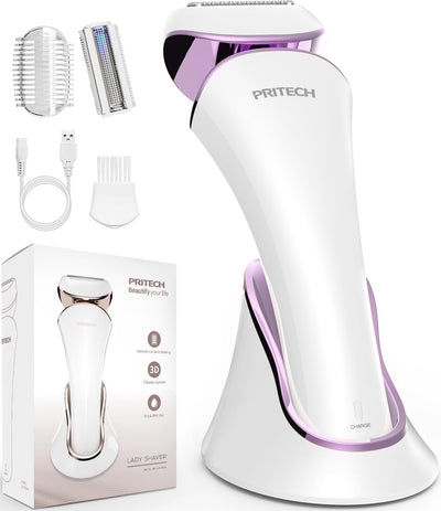 Electric Shaver for Women Lady Razor Bikini Trimmer Body Hair Removal for Legs and Armpits Painless Cordless Rechargeable Wet and Dry Purple and White