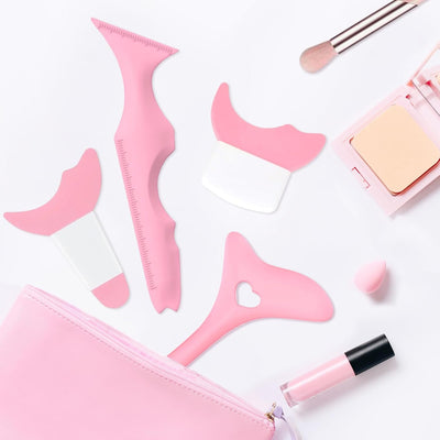 4Pcs Eyeliner Stencils, Silicone Winged Tip, Multifunctional Mascara Shield for Eyeshadow and Eyelashes, Professional &Quick Cat Eye Makeup Tool for Beginners (Pink)