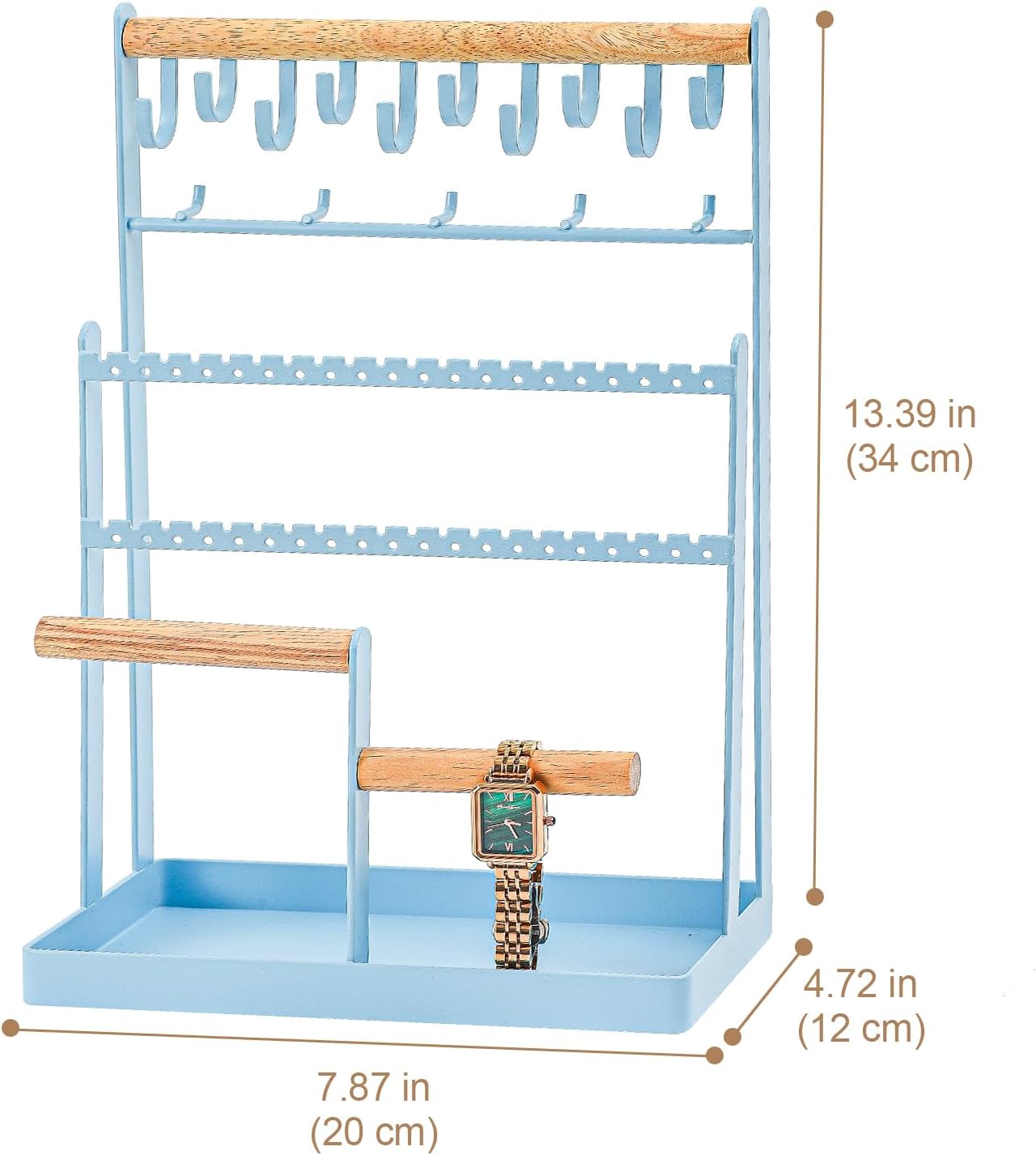 Jewelry Organizer Stand Necklace Organizer Earring Holder, 6 Tier Jewelry Stand Necklace Holder with 15 Hooks, Jewelry Tower Display Rack Storage Tree for Bracelets Earrings Rings -Black