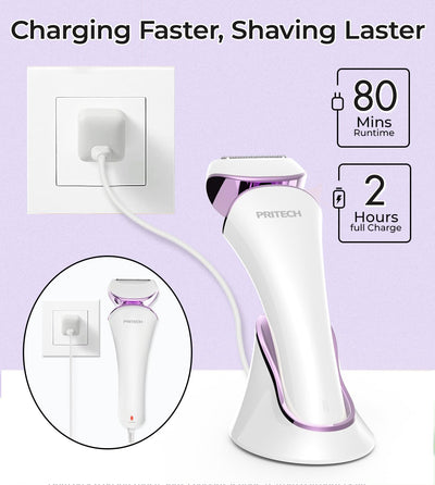 Electric Shaver for Women Lady Razor Bikini Trimmer Body Hair Removal for Legs and Armpits Painless Cordless Rechargeable Wet and Dry Purple and White