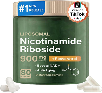 NAD + Supplement - Liposomal Nicotinamide Riboside Capsules 900mg with Resveratrol & Quercetin, Anti-Aging, Focus, Energy - 80 Capsules (1 Bottle)