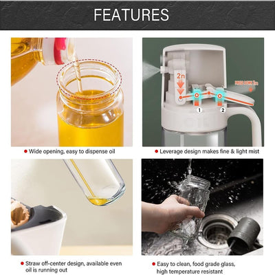 250ml Glass Oil Sprayer Bottle for Cooking – Olive Oil Mister for Air Fryer, BBQ, Baking & More (Dark Gray)