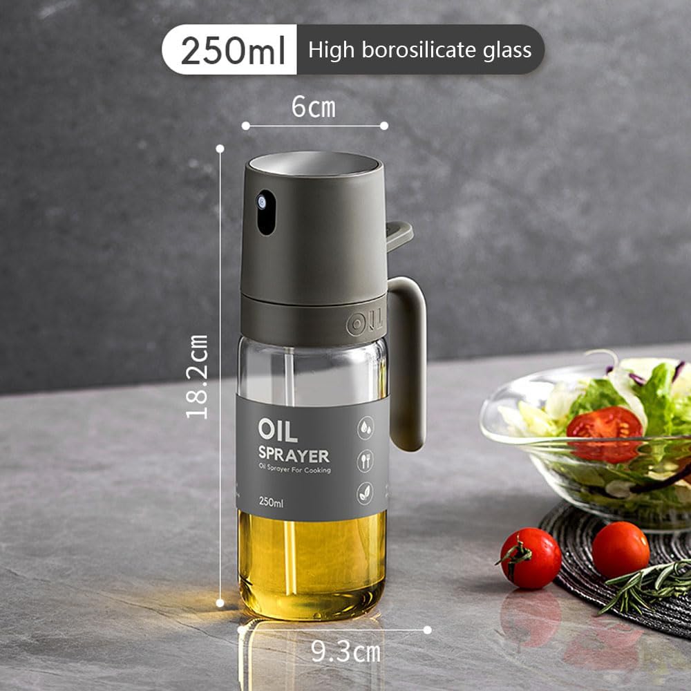 250ml Glass Oil Sprayer Bottle for Cooking – Olive Oil Mister for Air Fryer, BBQ, Baking & More (Dark Gray)