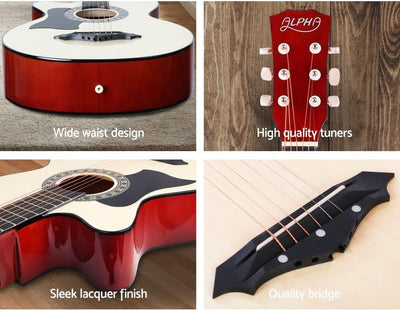 38 Inch Left Handed Guitar Wooden Acoustic Guitar Left Hand with Picks Strap Carry Bag