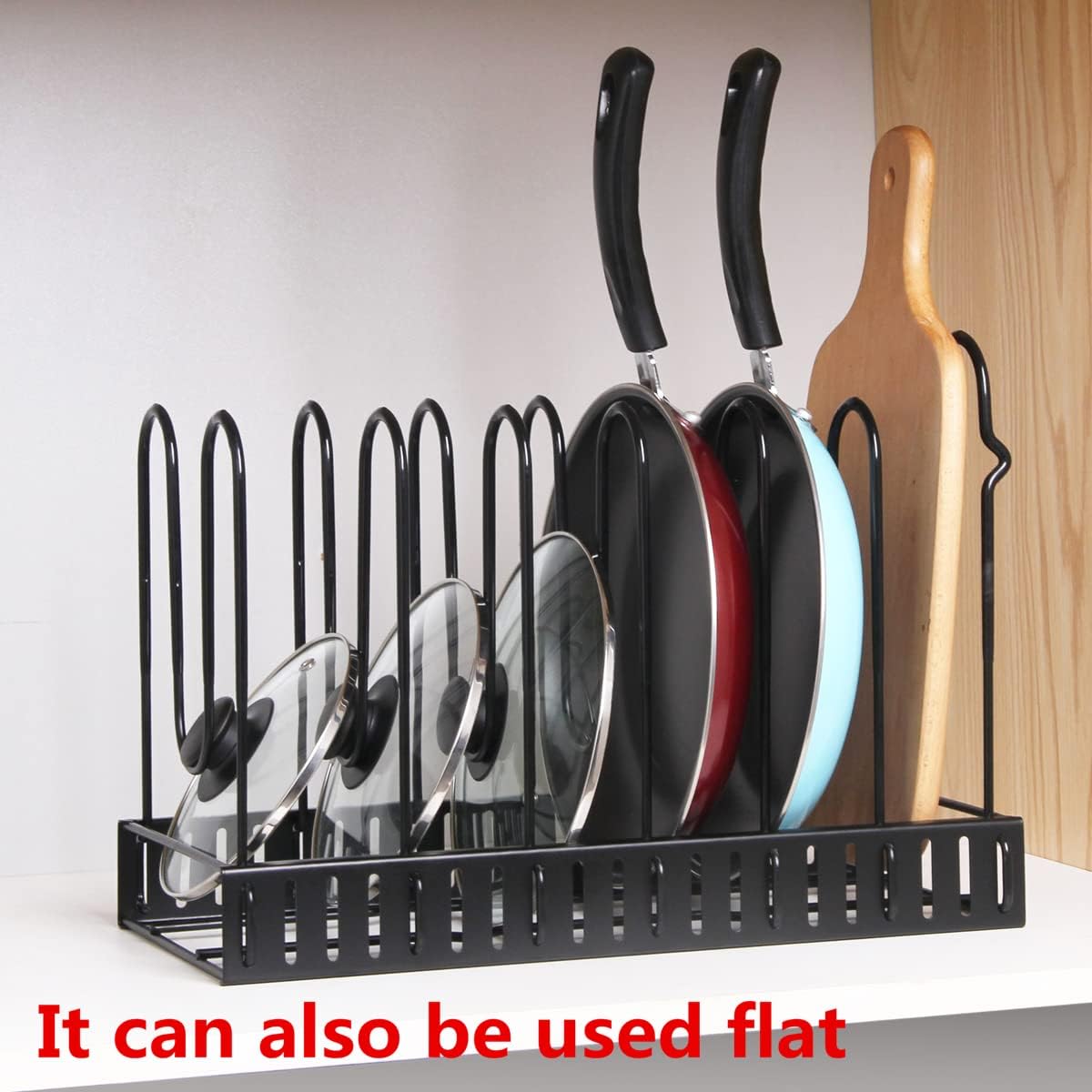 Pot Pan Organiser Rack For Cabinet, Pot Lid Organizer Pan Holder Rack with 3 DIY Methods, Cookware Rack for Kitchen Cupboard Pantry, Height and Position Adjustable, Stainless steel