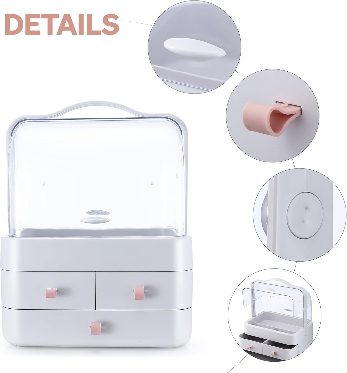 Maxkon Makeup Storage Drawer Case, Portable Jewellery Box Stand Brush Holder Organiser for Cosmetic Lipstick Skincare Display