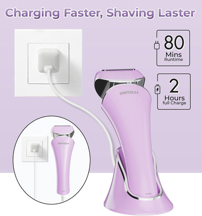 Electric Shaver for Women Lady Razor Bikini Trimmer Body Hair Removal for Legs and Armpits Painless Cordless Rechargeable Wet and Dry Purple and White