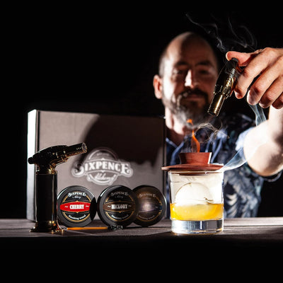 Sixpence Alchemy Cocktail Smoker Kit with Torch – Deluxe Whiskey Smoker Set with 6 Natural Wood Chips | Premium Mixology Gift for Men & Women | Ideal for Bourbon, Old-Fashioned, and Cocktails