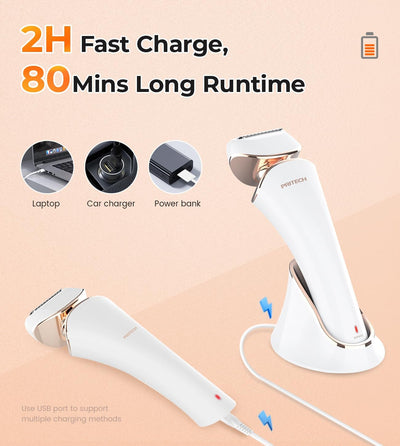 Electric Shaver for Women Lady Razor Bikini Trimmer Body Hair Removal for Legs and Armpits Painless Cordless Rechargeable Wet and Dry Purple and White