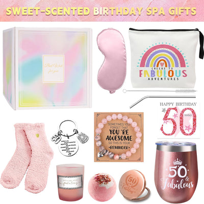 50th Birthday Gifts for Women, Her 50 Years Old Gift Ideas Happy Hamper Pamper Set Present Basket, Friends Sisters Wife Bestie Girlfriend Mum Born in 1975