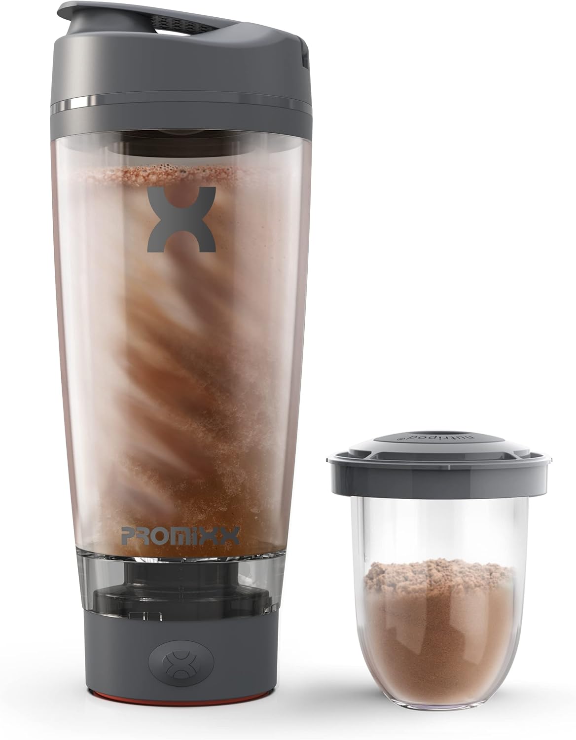 Promixx Pro Shaker Bottle | Rechargeable, Powerful For Smooth Protein Shakes | Includes Supplement Storage - BPA Free | 20oz Cup (Graphite Gray) | Guatemala