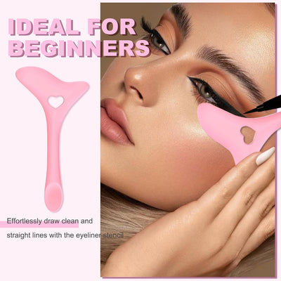 4Pcs Eyeliner Stencils, Silicone Winged Tip, Multifunctional Mascara Shield for Eyeshadow and Eyelashes, Professional &Quick Cat Eye Makeup Tool for Beginners (Pink)