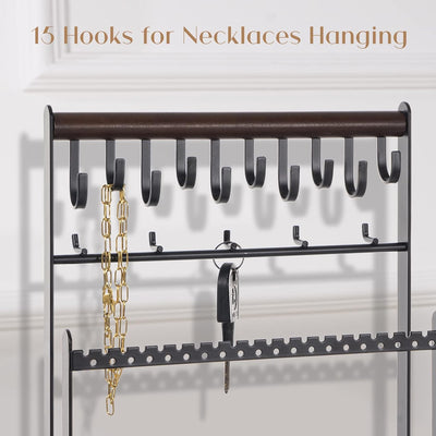 Jewelry Organizer Stand Necklace Organizer Earring Holder, 6 Tier Jewelry Stand Necklace Holder with 15 Hooks, Jewelry Tower Display Rack Storage Tree for Bracelets Earrings Rings -Black