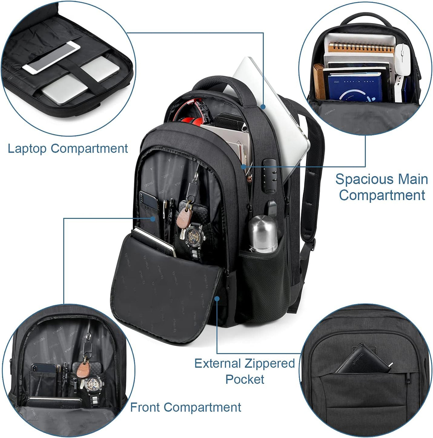 Travel Laptop Backpack Water Resistant Anti-Theft Bag with USB Charging Port and Lock 17.3 Inch Computer Business Backpacks for Women Men College School Student Gift,Bookbag Casual Hiking Daypack