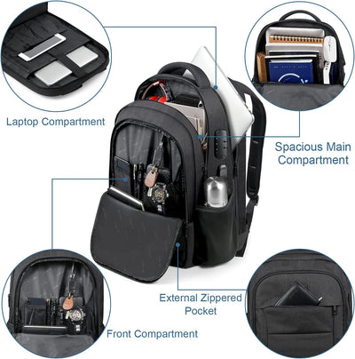 Travel Laptop Backpack Water Resistant Anti-Theft Bag with USB Charging Port and Lock 17.3 Inch Computer Business Backpacks for Women Men College School Student Gift,Bookbag Casual Hiking Daypack