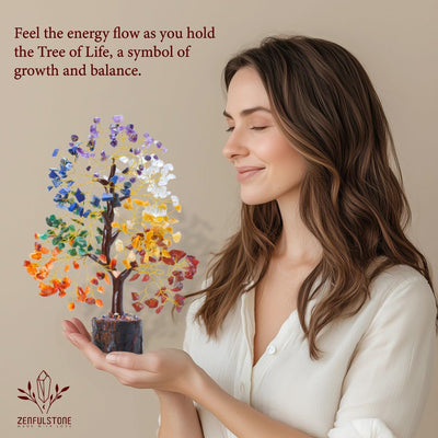 7 Chakra Tree of Life | Crystal Tree for Positive Energy - Meditation | Feng Shui Money Bonsai Tree | Home - Office - Crystal Decor | Healing Gemstone Artificial Tree | Spiritual Gift