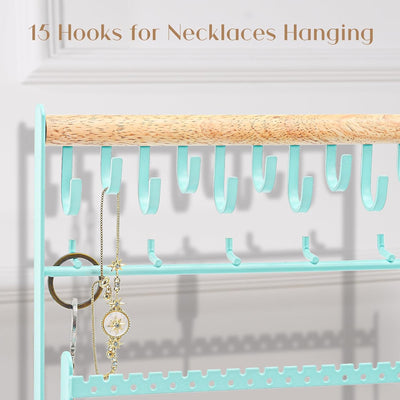 Jewelry Organizer Stand Necklace Organizer Earring Holder, 6 Tier Jewelry Stand Necklace Holder with 15 Hooks, Jewelry Tower Display Rack Storage Tree for Bracelets Earrings Rings -Black