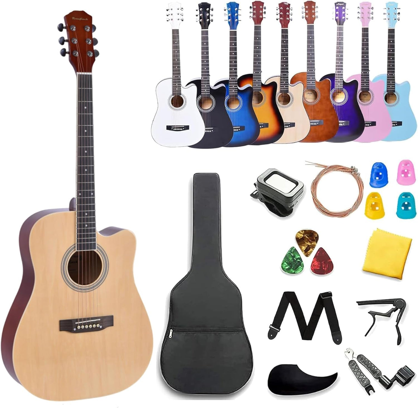 30 inch Classical Guitar Kits for Beginner Children's Wooden Guitar Adult Acoustic Guitar with Bag Capo Strap Picks Tuner 6 Nylon Strings