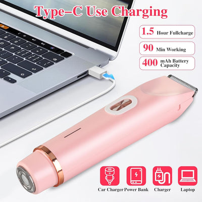 Comfort 2 in 1 Electric Lady Shaver, Waterproof Wet & Dry Use Body Hair Trimmer, Dual Head Shaver Women, Bikini & Body Shaving, Ladies Underarm Face Lip Legs Hands Hair Trimmer afeamo