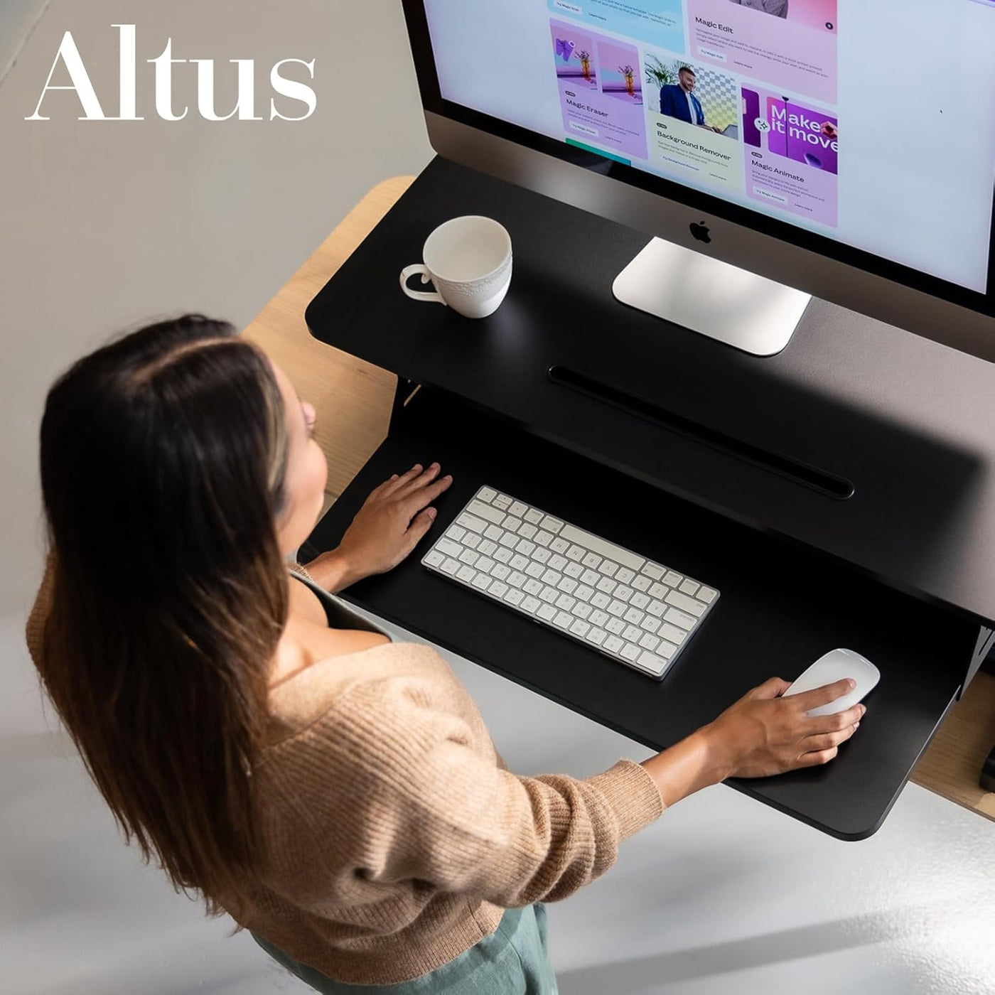 Altus Stand-Up Desk Converter 880mm Sit-to-Stand Tabletop Riser Workstation Black