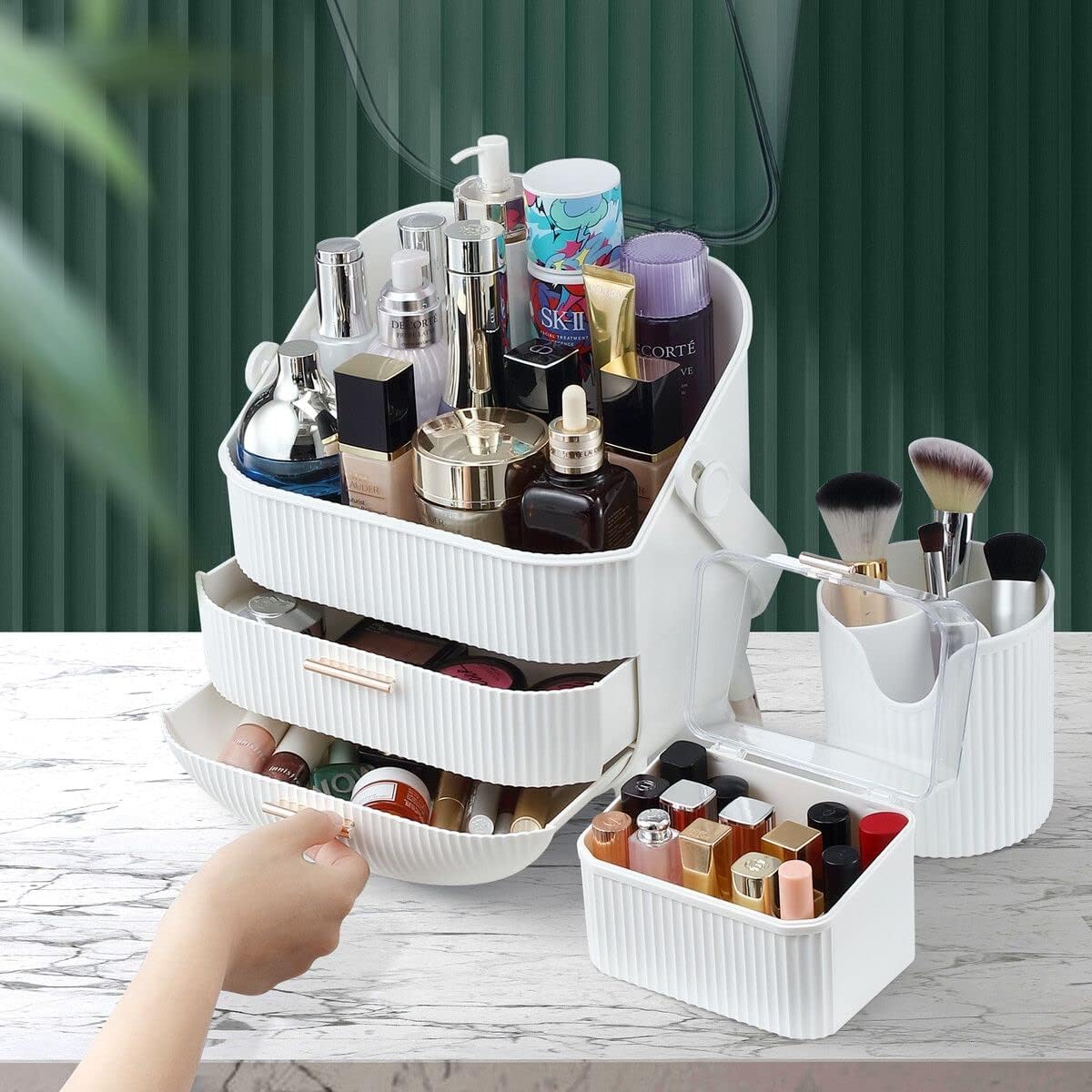 Maxkon Makeup Storage Drawer Case, Portable Jewellery Box Stand Brush Holder Organiser for Cosmetic Lipstick Skincare Display