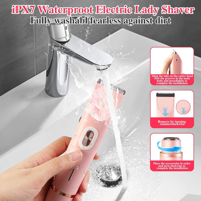 Comfort 2 in 1 Electric Lady Shaver, Waterproof Wet & Dry Use Body Hair Trimmer, Dual Head Shaver Women, Bikini & Body Shaving, Ladies Underarm Face Lip Legs Hands Hair Trimmer afeamo