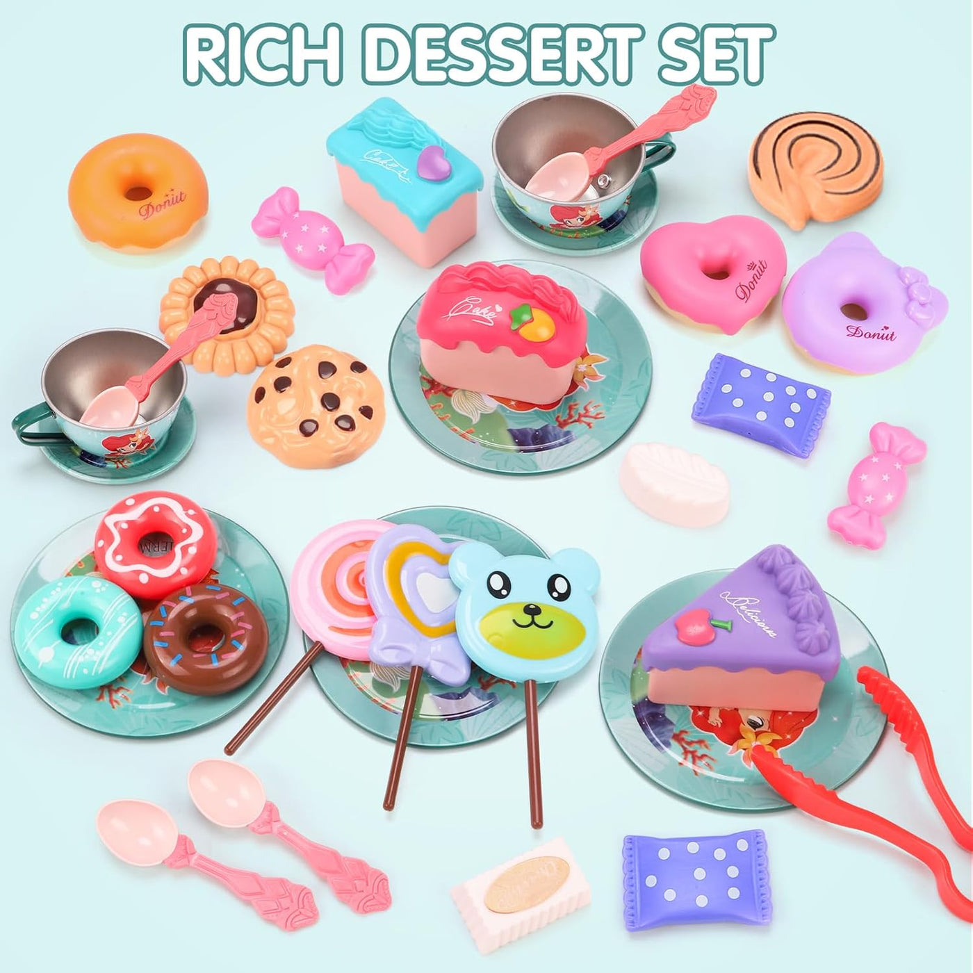 Unicorn Toys for Girls,48 PCS Kids Tea Set for Kids,Pretend Toy W/ Play Desserts,Tin Teapot,Educational Play Food Princess Toy Gift,Toddler Toys for 6 7 Year Old Girls Boys