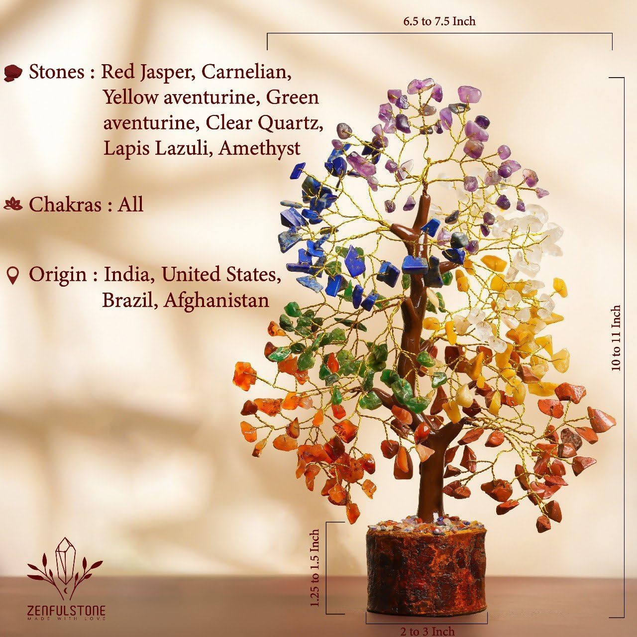 7 Chakra Tree of Life | Crystal Tree for Positive Energy - Meditation | Feng Shui Money Bonsai Tree | Home - Office - Crystal Decor | Healing Gemstone Artificial Tree | Spiritual Gift