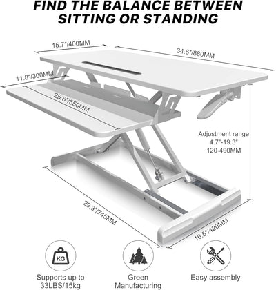 Altus Stand-Up Desk Converter 880mm Sit-to-Stand Tabletop Riser Workstation Black