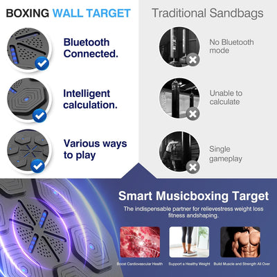 2025 New Music Boxing Machine, Upgraded 2.0 Smart Bluetooth Music Boxing Parent-Child Games, Wall-Mounted Exercise Equipment for Home