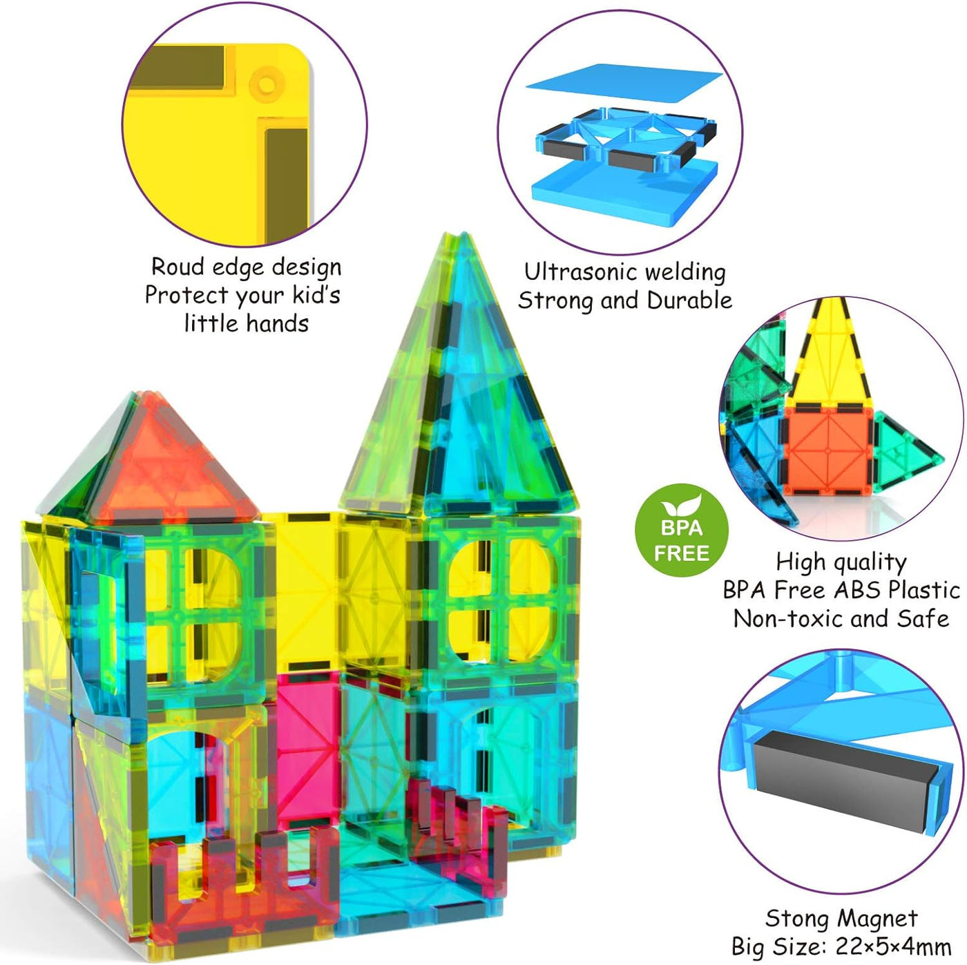 Jasonwell Magnetic Tiles Kids Toys Magnetic Blocks Building Sets 60pcs 3D Magnet Tile Building Blocks Toy Construction Educational STEM Toys Gifts for Toddlers Boys Girls 3 4 5 6 7 8 9 10 + Year Old