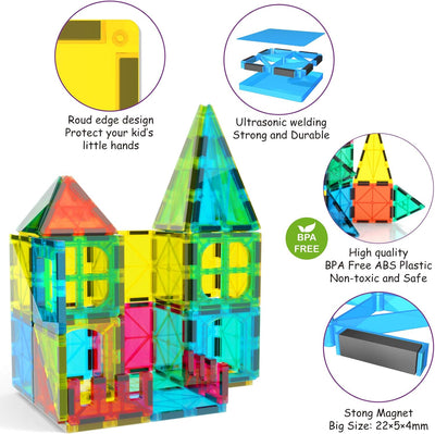 Jasonwell Magnetic Tiles Kids Toys Magnetic Blocks Building Sets 60pcs 3D Magnet Tile Building Blocks Toy Construction Educational STEM Toys Gifts for Toddlers Boys Girls 3 4 5 6 7 8 9 10 + Year Old