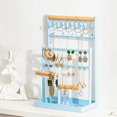 Jewelry Organizer Stand Necklace Organizer Earring Holder, 6 Tier Jewelry Stand Necklace Holder with 15 Hooks, Jewelry Tower Display Rack Storage Tree for Bracelets Earrings Rings -Black