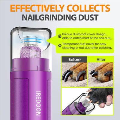 Dog Nail Grinder Upgraded - Professional 3-Speed Super Quiet and Low Vibration Electric Pet Nail Grinder with 4 LED Lights - Painless Paws Grooming & Smoothing for Small to Large Dogs (Black)